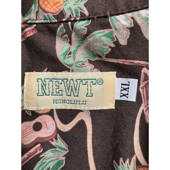 NEWT Hawaiian Luau Camp Shirt Mens 2XL Made in USA  Cotton Brown Ukulele Palm - Picture 5 of 8